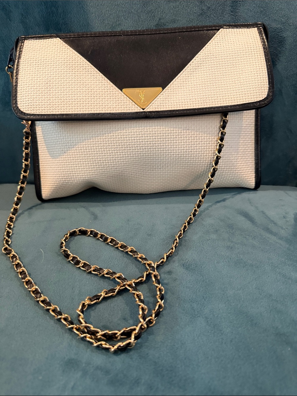 Yves Saint Laurent Black and Cream Chain Crossbody Bag